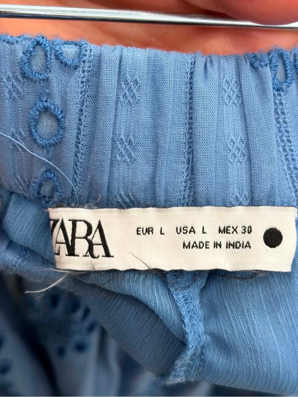Zara Women's Skirt Size L Light Blue with Trim. Elastic Waist.